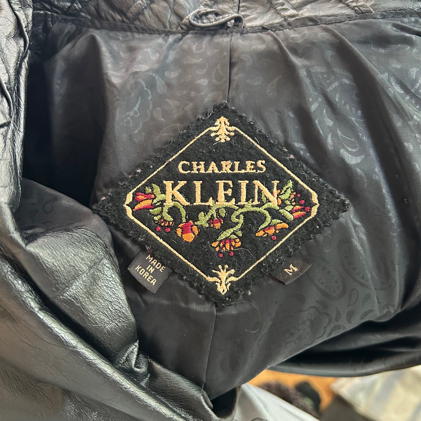 Vintage Midi Black Leather Coat/ Charles Klein