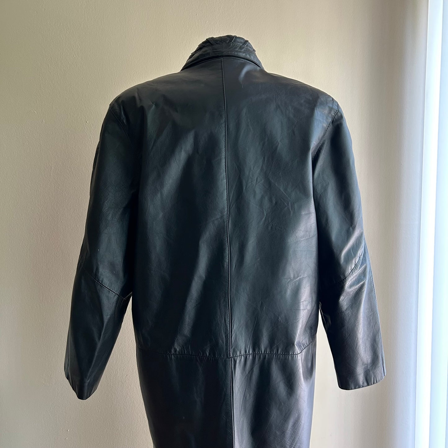 Vintage Midi Black Leather Coat/ Charles Klein