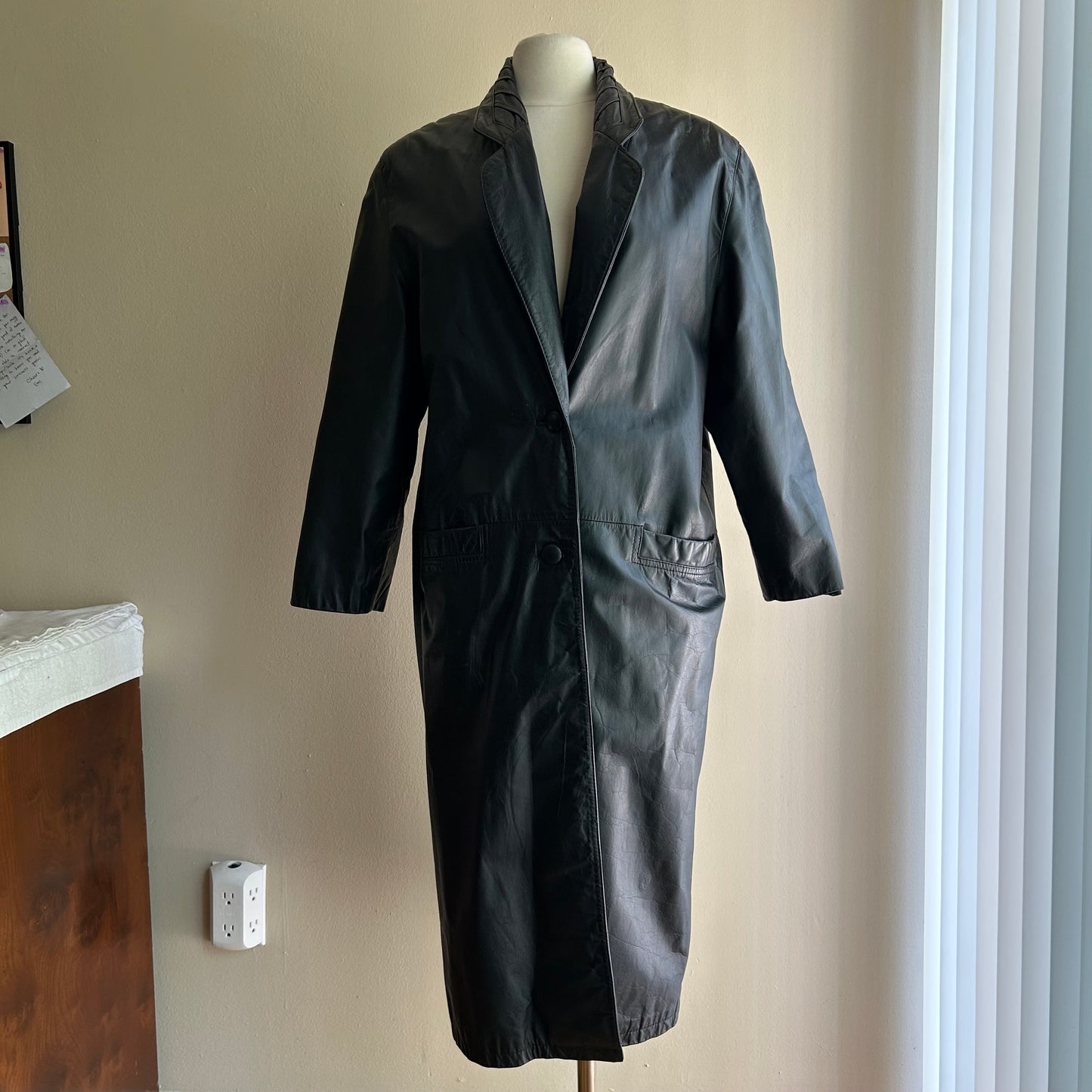 Vintage Midi Black Leather Coat/ Charles Klein