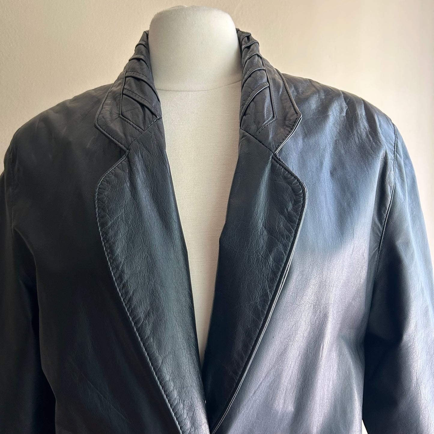 Vintage Midi Black Leather Coat/ Charles Klein